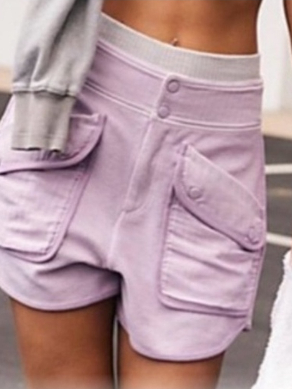 FP Movement Women's High Rise Cargo Shorts Purple French Terry Size M